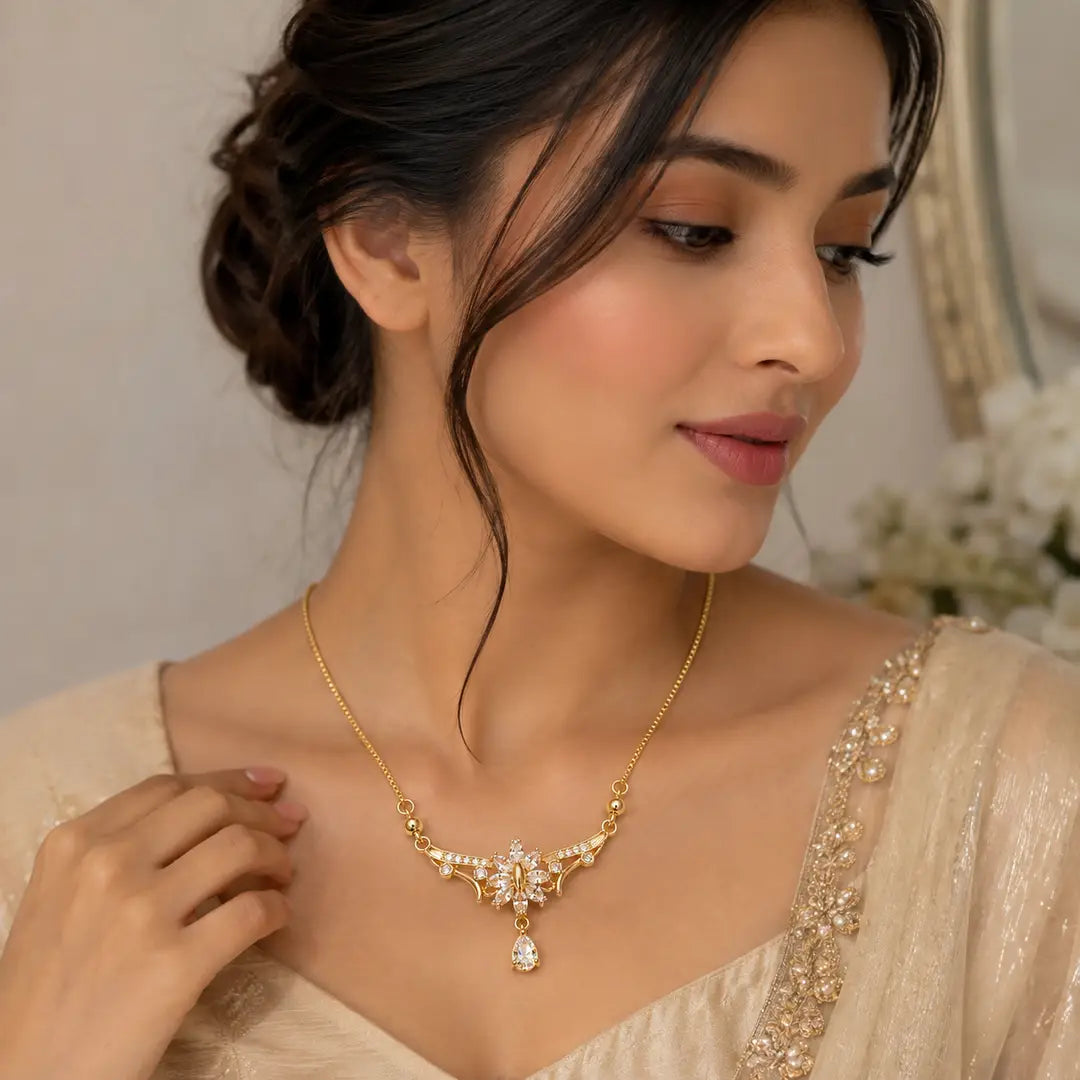Butterfly Design Rose Gold Plated Artificial Stones Necklace