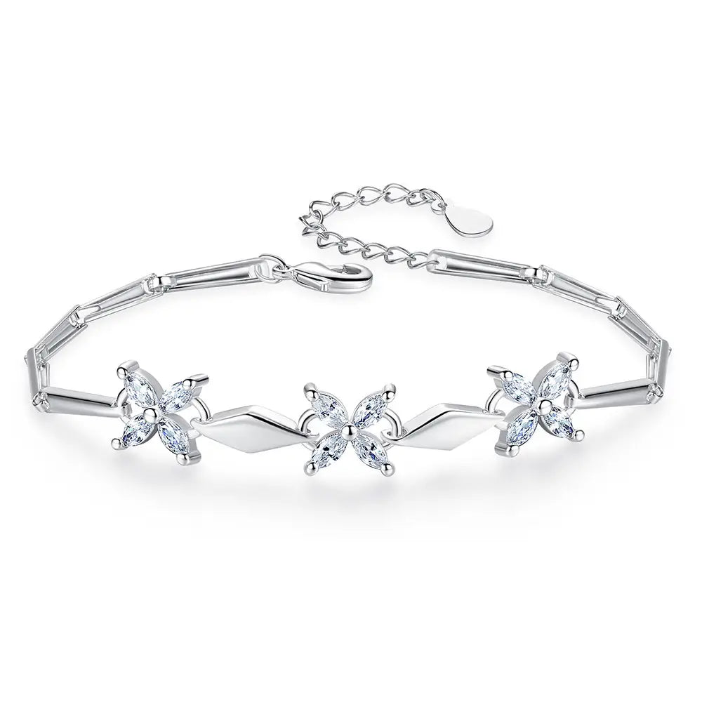 Silver Plated Four Leaf Clover Bracelet with Crystal Accents