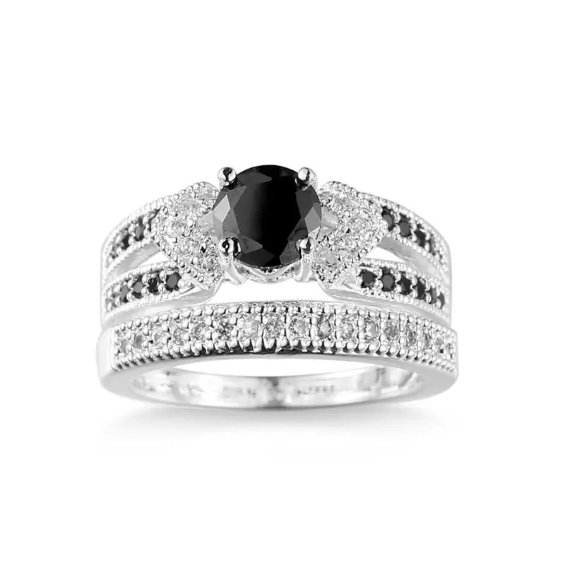 Couple Zircon Rings – Black & White Matching Daily Wear Jewelry