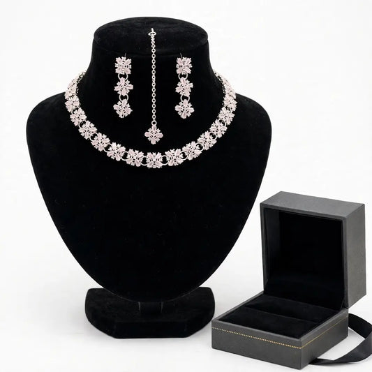 Fancy Silver Plated Zircon Necklace Set