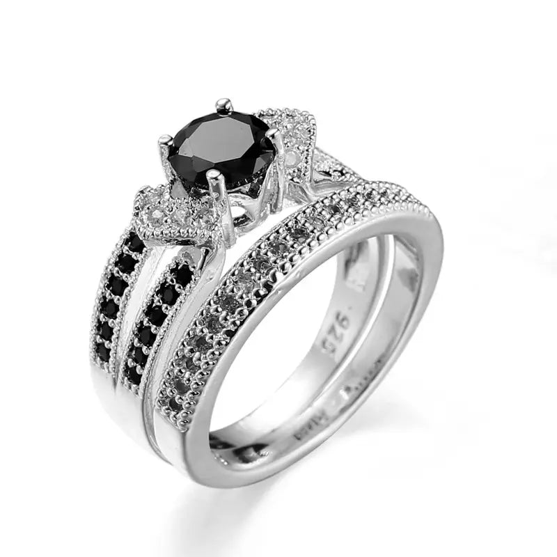 Couple Zircon Rings – Black & White Matching Daily Wear Jewelry