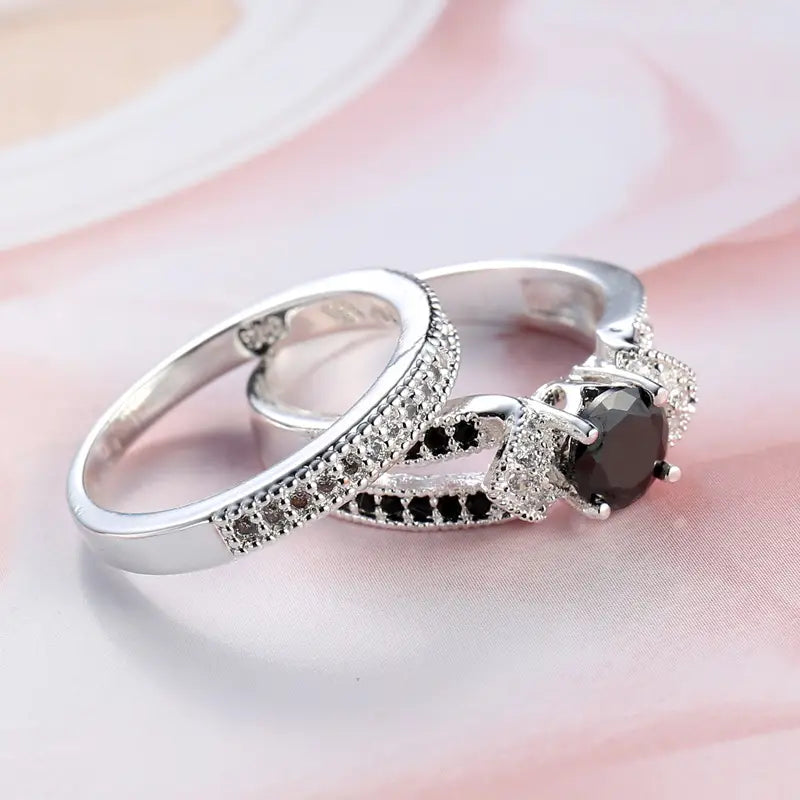 Couple Zircon Rings – Black & White Matching Daily Wear Jewelry