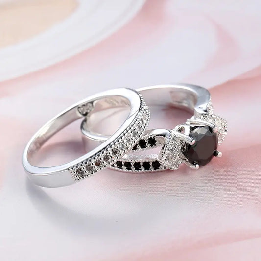 Couple Zircon Rings – Black & White Matching Daily Wear Jewelry