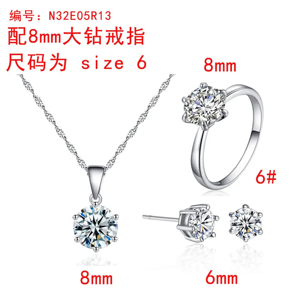 Silver Toned Zircon Ring & Pendant Set