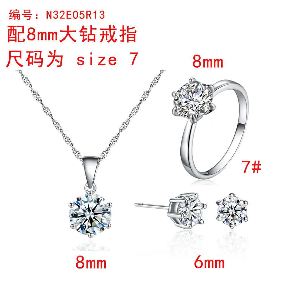 Silver Toned Zircon Ring & Pendant Set