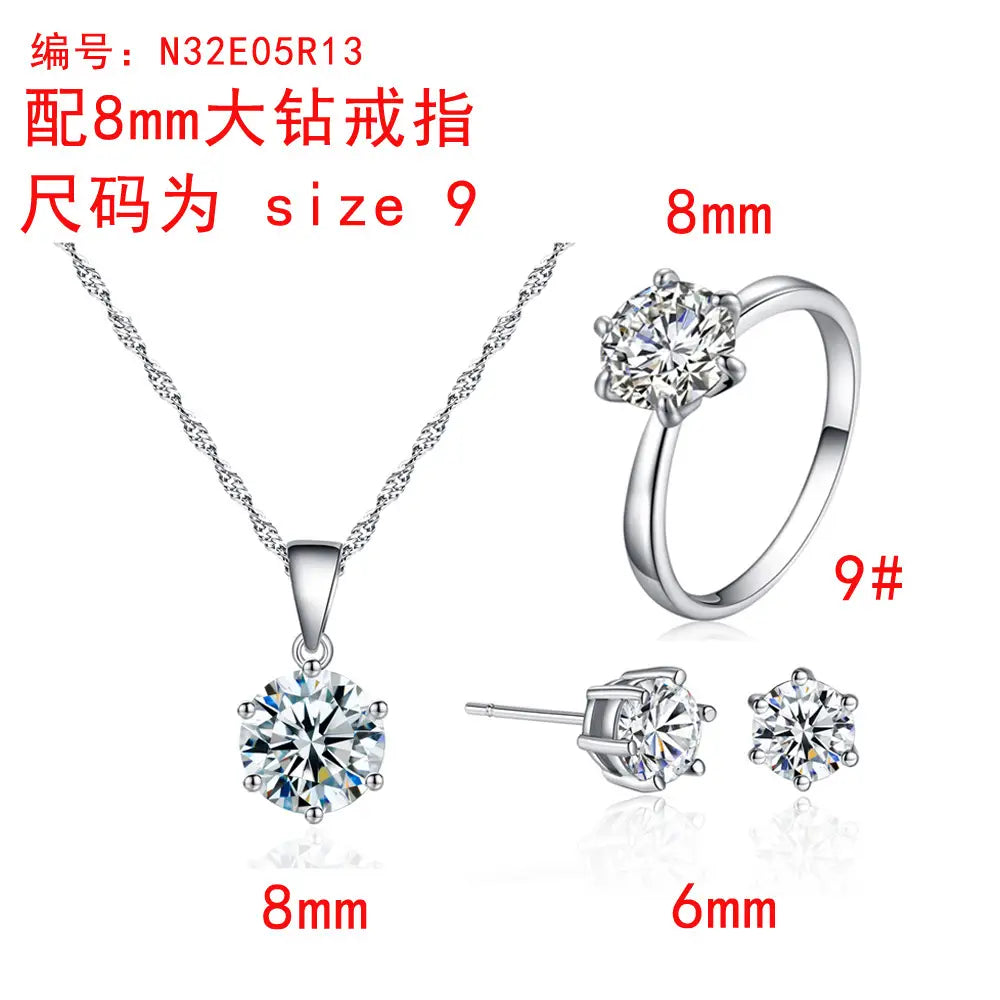 Silver Toned Zircon Ring & Pendant Set